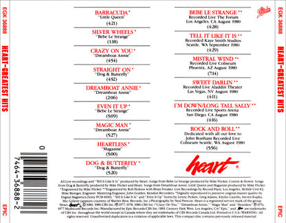 Heart - Greatest Hits / Live      U.S. CD LP