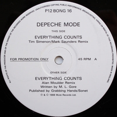 Depeche Mode - Everything Counts - Rare U.K. 12" Promotional Only Single