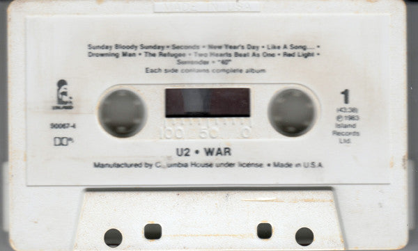 U2 - War     U.S. Cassette LP   Columbia House Edition