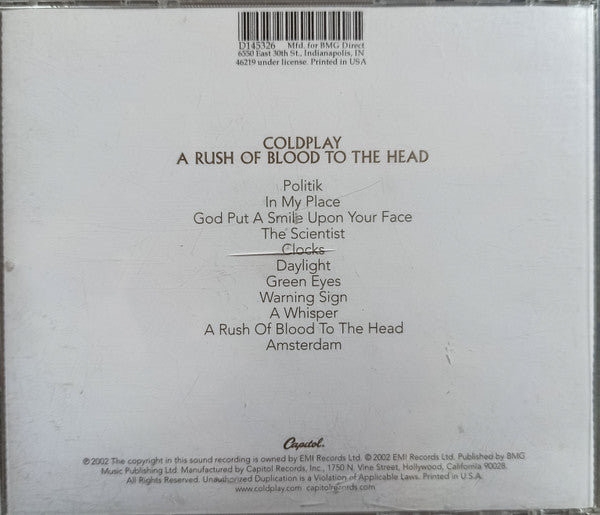 Coldplay - A Rush Of Blood To The Head - U.S. CD LP - NEW