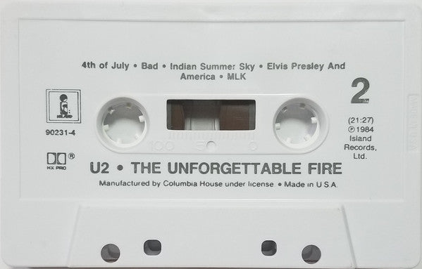 U2 - The Unforgettable Fire   U.S. Cassette LP   Columbia House Issue