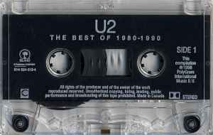 U2 - The Very Best Of 1980-1990   Canadian Import Cassette LP