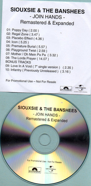 Siouxsie & The Banshees - Join Hands  RARE U.K. Promotional Only CD LP