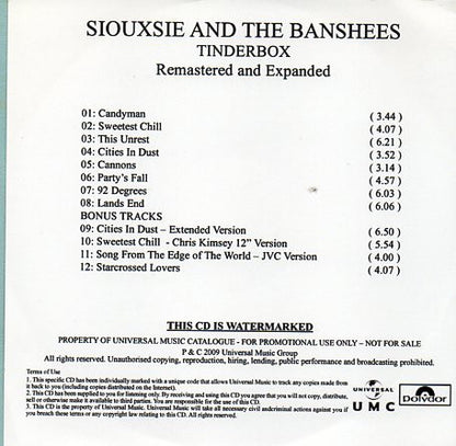 Soiuxsie & The Banshees - Tinderbox  RARE U.K. Promotional CD LP