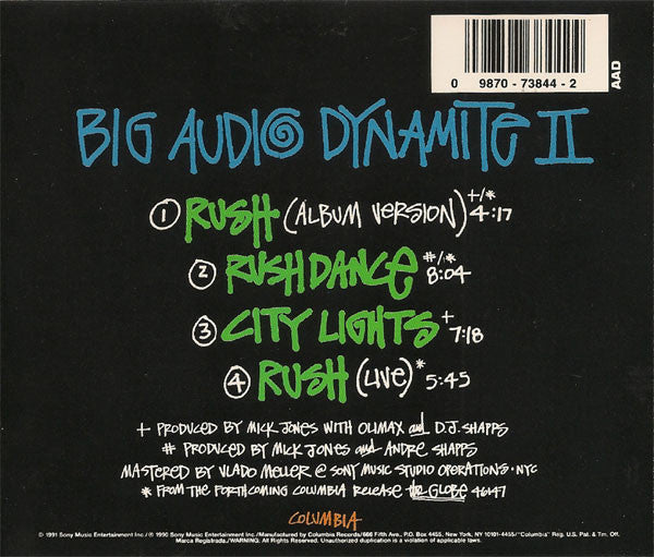 Big Audio Dynamite - Rush - U.S. 4-Track CD Maxi Single