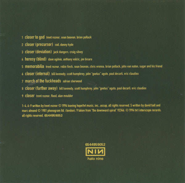 Nine Inch Nails - NIN - Closer To God - NINe Track Australia Import CD