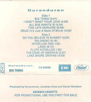 Duran Duran - Big Thing  Rare U.S. Promo Cassette LP