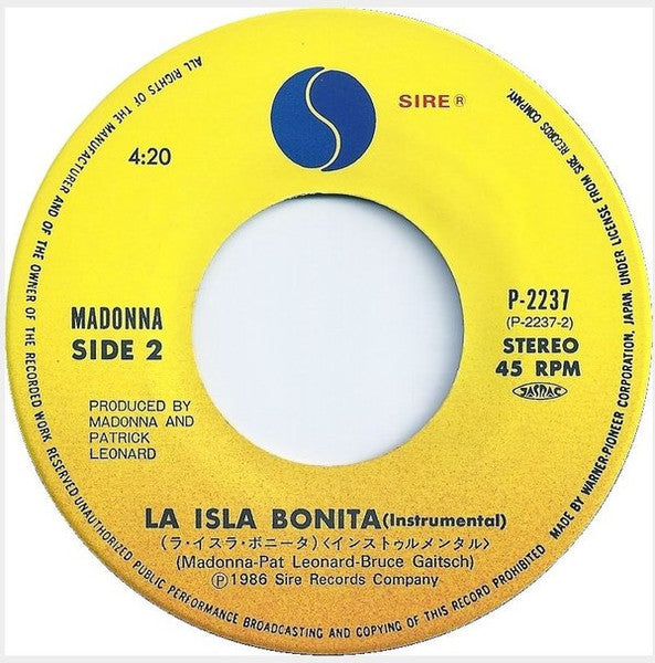 Madonna - La Isla Bonita    Rare Japanese Import 7" Single