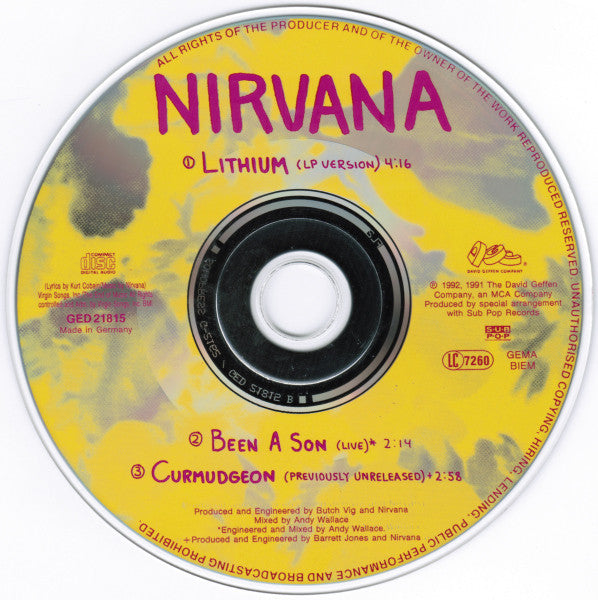 NIRVANA - Lithium   German Import 2-Track CD Single