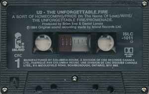 U2 - The Unforgettable Fire    Canadian Import Cassette LP Record Club Issue