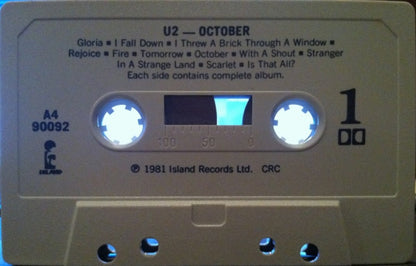 U2 - October   U.S.  Cassette LP  Columbia House Edition