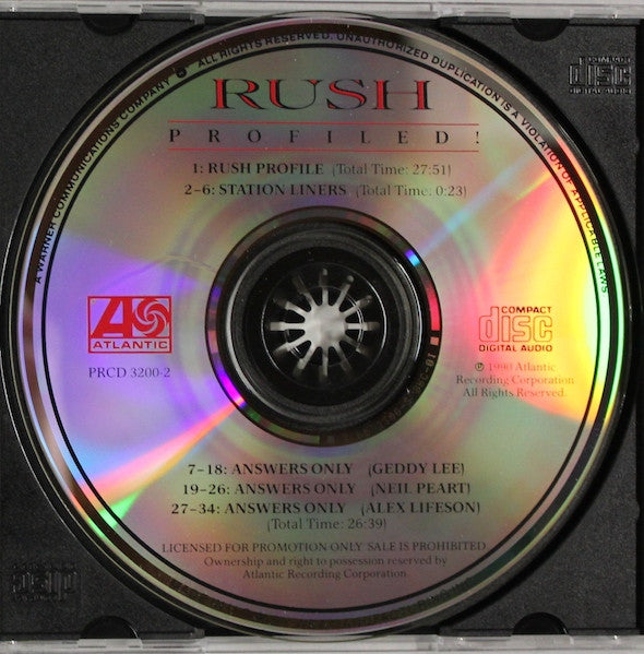 RUSH - Profiled - Rare Promotional ONLY Interview CD For Presto