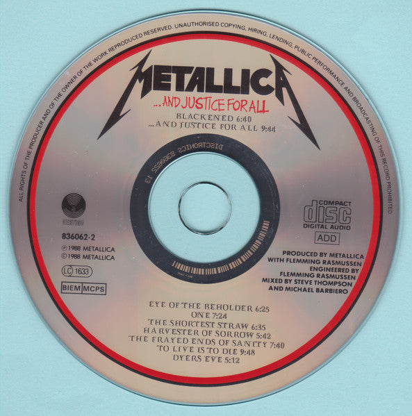 Metallica - ...And Justice For All - European Import CD 1988