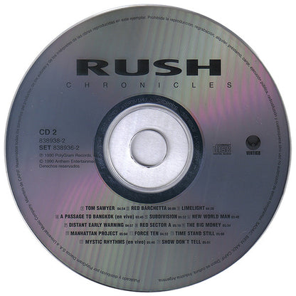 RUSH - Chronicles - 2xCD - 28-Tracks - Greatest Hits - Argentina Pressing