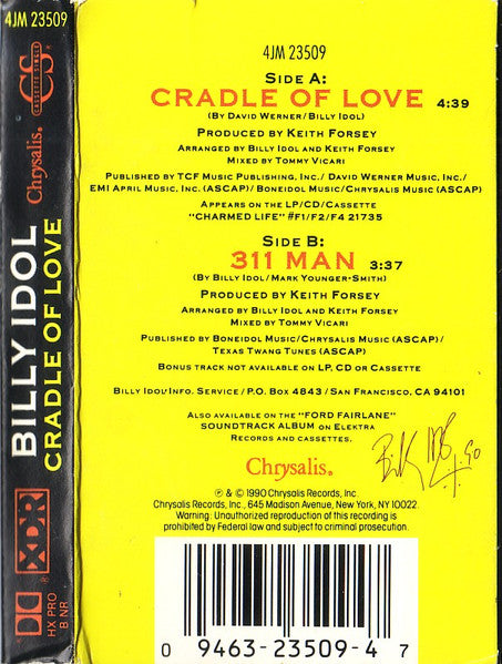 Billy Idol - Cradle Of Love     U.S. Cassette Single