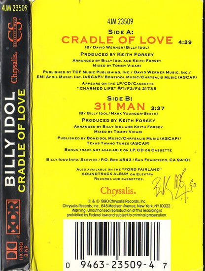 Billy Idol - Cradle Of Love     U.S. Cassette Single