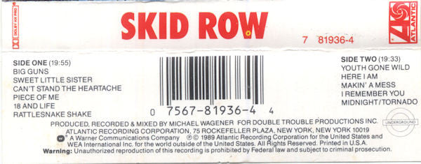 Skid Row - Debut Album   U.S. Cassette LP