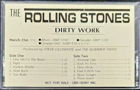 The Rolling Stones - Dirty Work   RARE Japanese Promotional Only Cassette