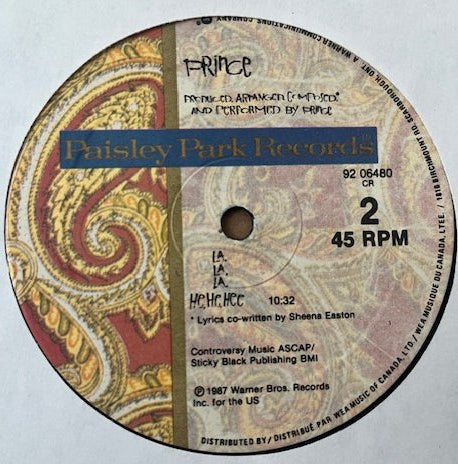 PRINCE - Sign 'O'The Times     Canadian Promotional 12" Maxi-Single
