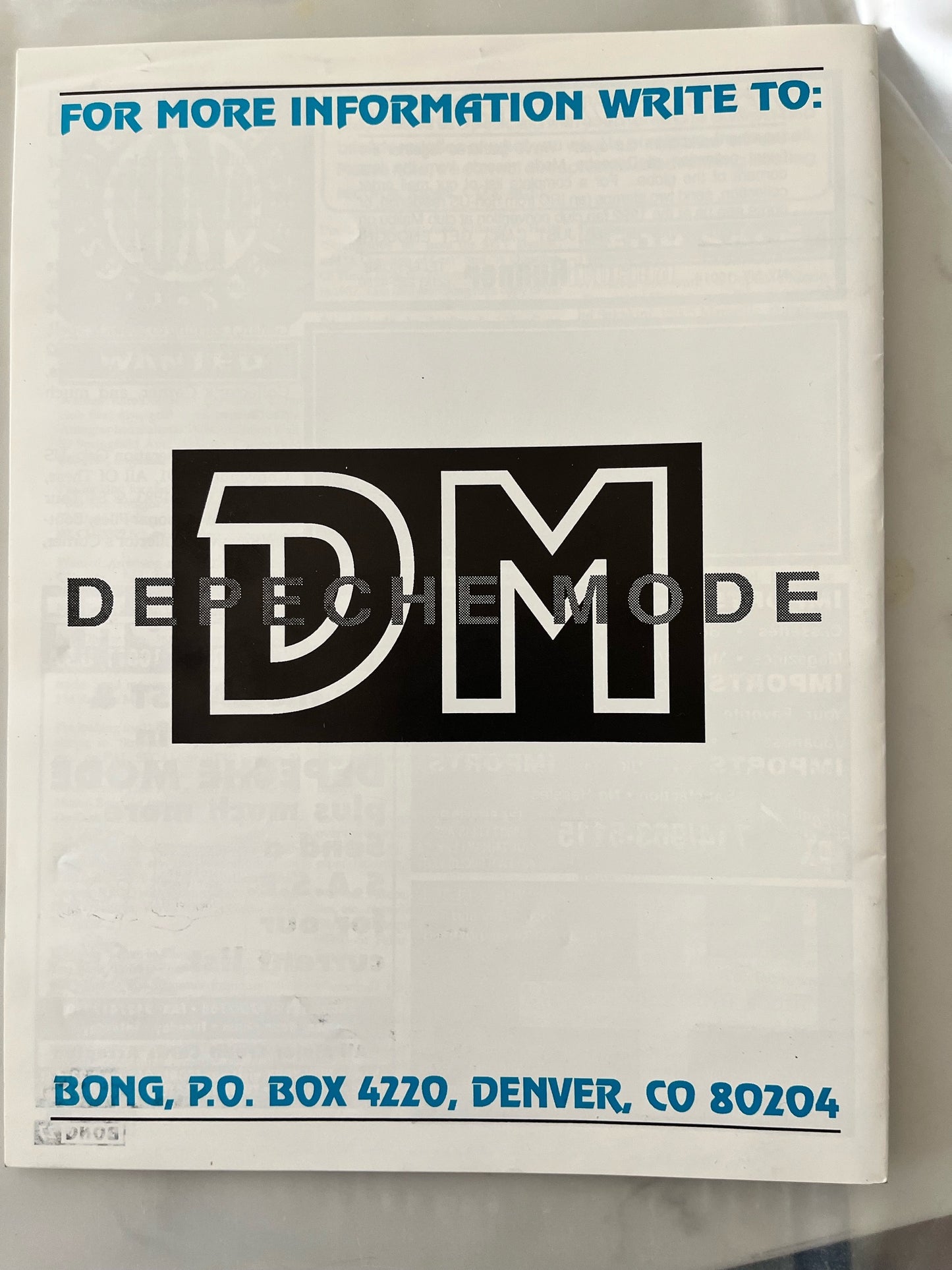 Depeche Mode - BONG Magazine 1992- Fan Club Only - Includes RARE Deaths Door Flexi-Disc