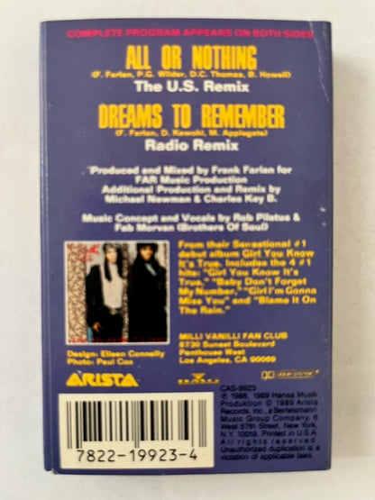 Milli Vanilli - All Or Nothing   U.S. Cassette Single