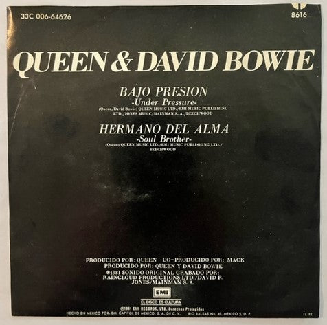 David Bowie & Queen - Under Pressure - Rare 7" Single - Mexican Import