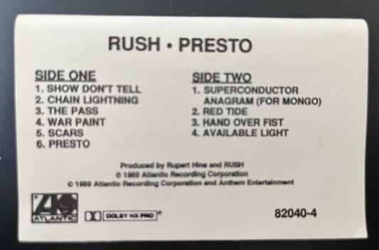 RUSH - Presto   Rare U.S. Promotional Only Cassette LP