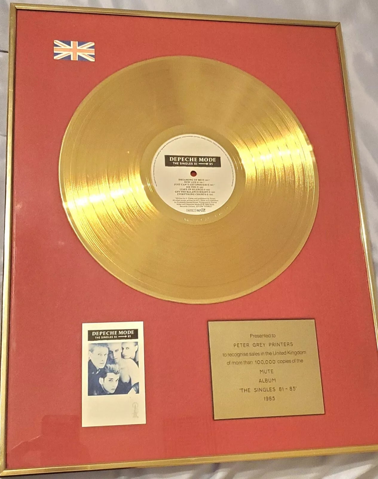 Depeche Mode - The Singles 81-85    RARE BPI Sales Award