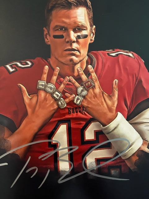 Tom Brady - G.O.A.T. Signed 8 x10 Photo Superbowl Rings